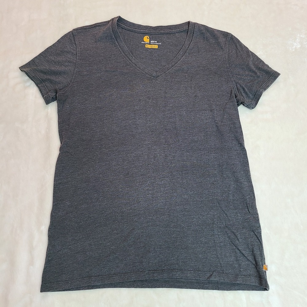 Carhartt Womens Medium (8-10) Relaxed Fit V-Neck T-Shirt Charcoal Gray Heather